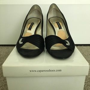 Caparro Shoes Black Silk Open Toe Pumps